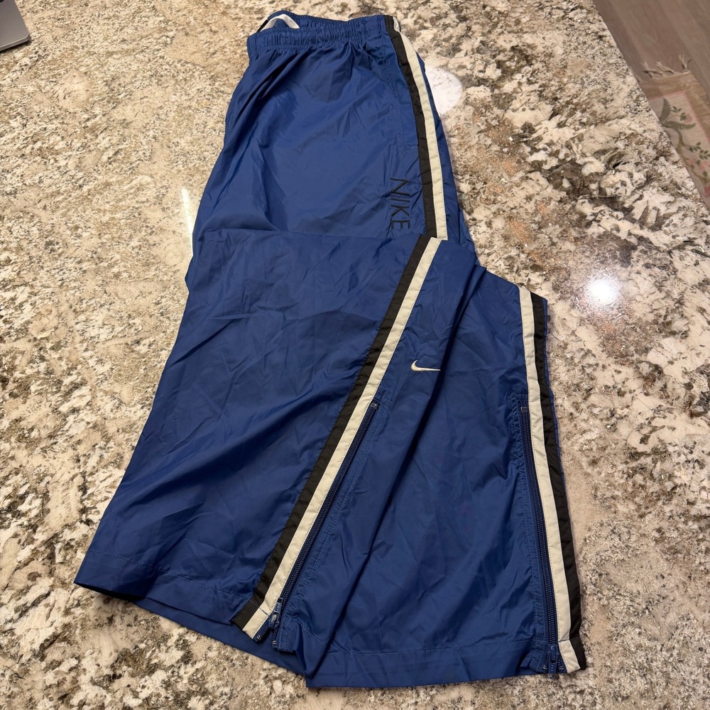 Vintage 1990s Nike Windbreaker Track Pants Blue XL Side Stripe Zippers